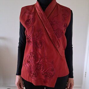KENZO Paris Vest Wrap Style Rust Wool Blend Ribbon Applique Rare Vintage  EU 40